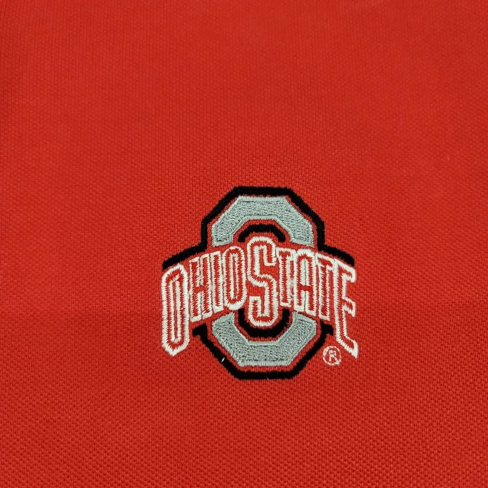Nike‎ Men's Large Red Polo Shirt Ohio State Logo Gray Trim Swoosh Embroidered